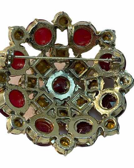 Vintage 1960s Crystal brooch pendant orange red