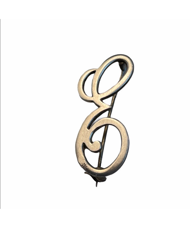 Vintage sterling silver E brooch