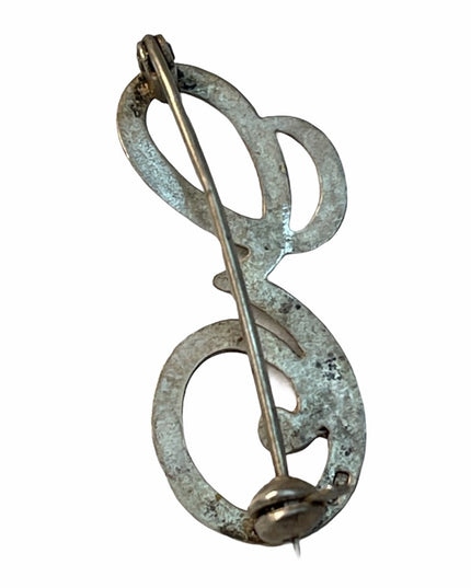 Vintage sterling silver E brooch