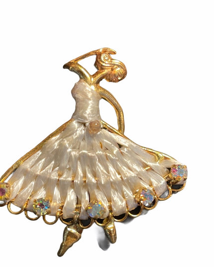 C1950s Austria Crystal gold Ballerina brooch