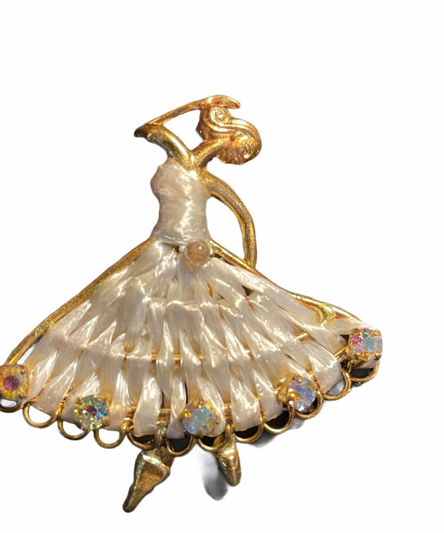 C1950s Austria Crystal gold Ballerina brooch