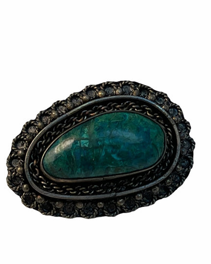 Antique Sterling silver jade spec brooch pendant