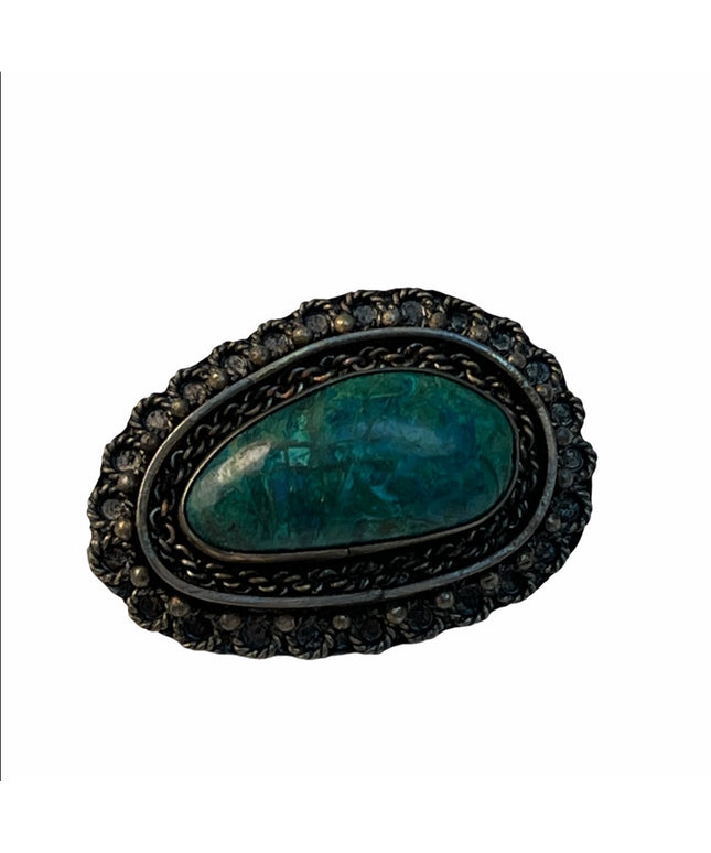 Antique Sterling silver jade spec brooch pendant