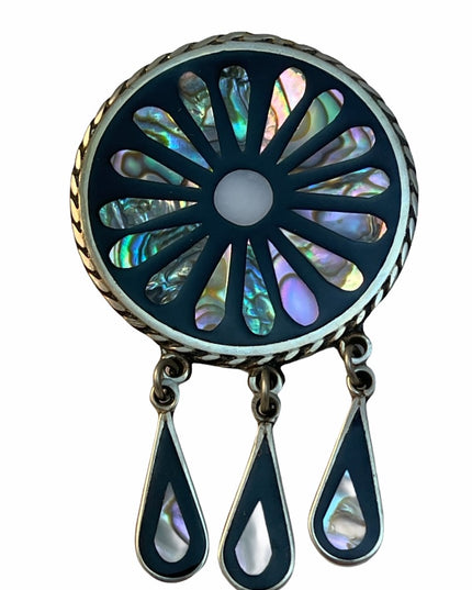 Vintage Alpaca mexico abalone dangle brooch