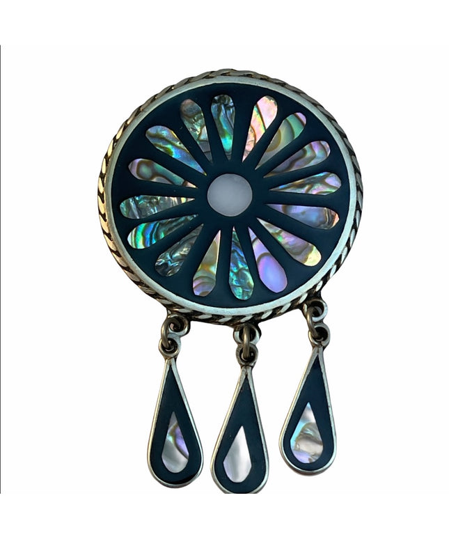 Vintage Alpaca mexico abalone dangle brooch