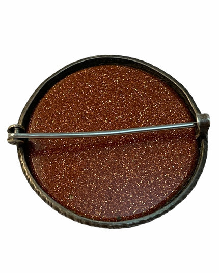 Antique Sterling silver gold stone round brooch