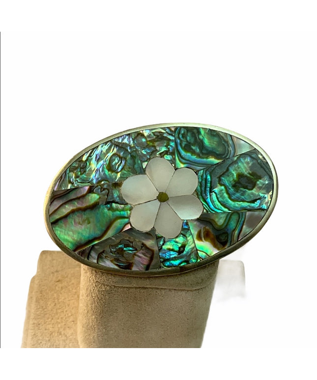 Vintage alpaca Mexico Abalone flower brooch