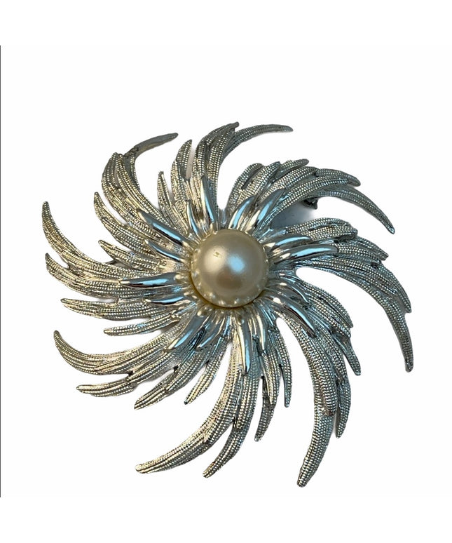 Vintage c1960s Silver faux pearl swirl brooch