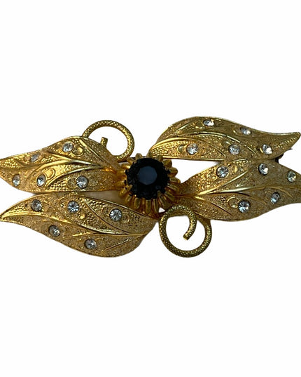 Vintage gold crystal Continental fancy leaf brooch