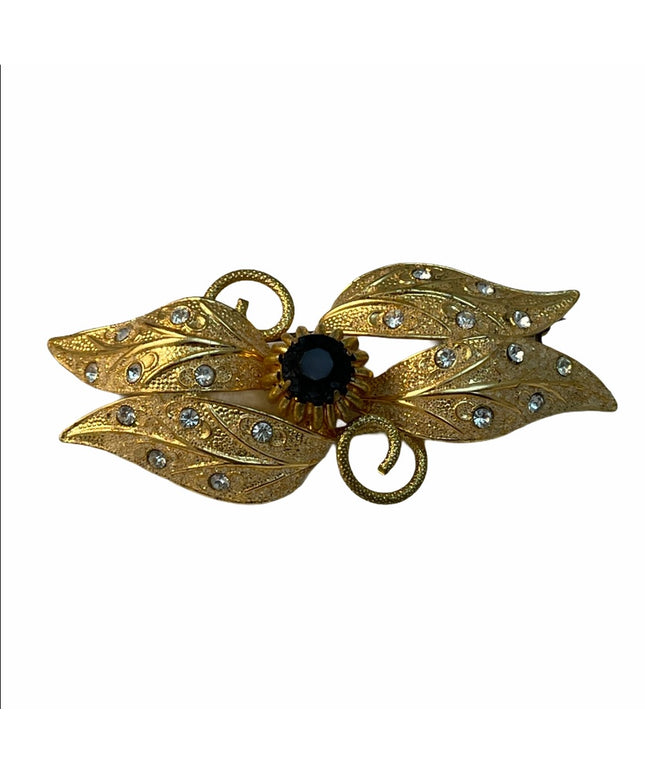 Vintage gold crystal Continental fancy leaf brooch
