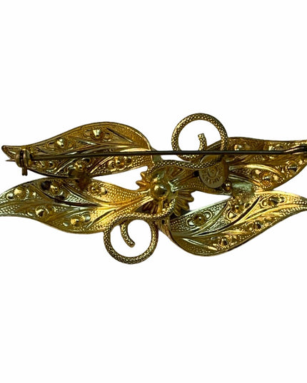 Vintage gold crystal Continental fancy leaf brooch