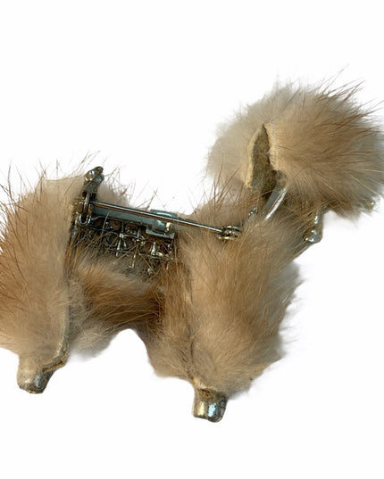 Vintage c1960s Fur dog brooch