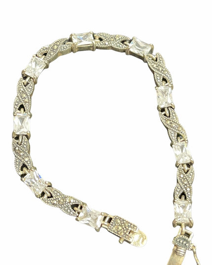 Sterling silver crystal fancy marcasite bracelet VTG
