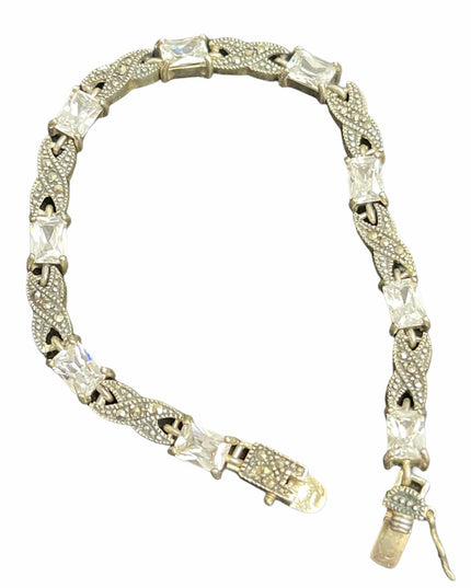 Sterling silver crystal fancy marcasite bracelet VTG