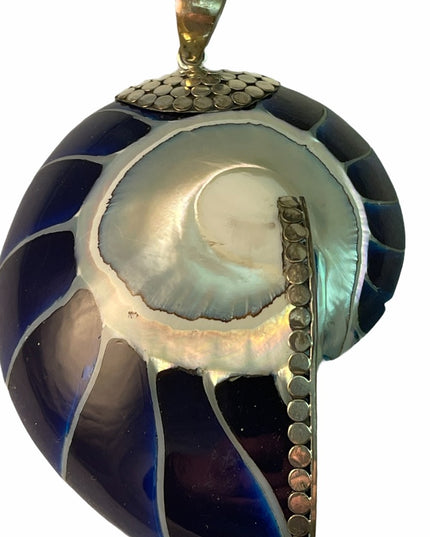 Sterling silver 925 Nautilus  shell pendant Very heavy & large