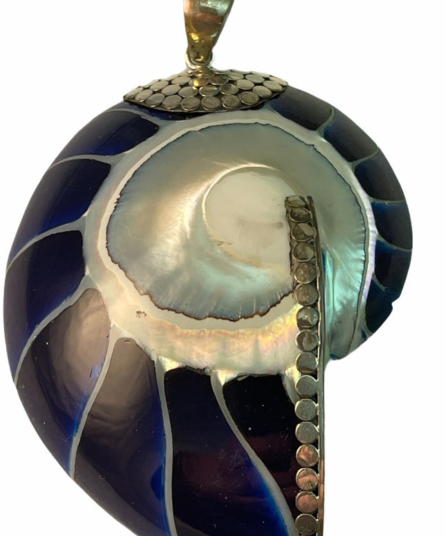 Sterling silver 925 Nautilus  shell pendant Very heavy & large