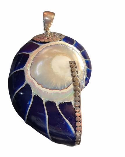 Sterling silver 925 Nautilus  shell pendant Very heavy & large
