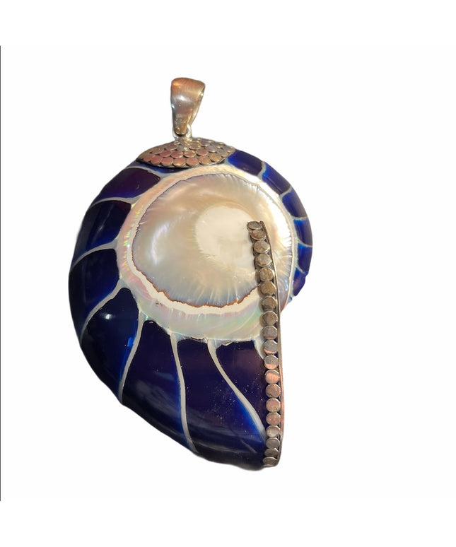 Sterling silver 925 Nautilus  shell pendant Very heavy & large