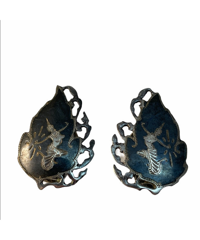VTG sterling silver siam clip on earrings