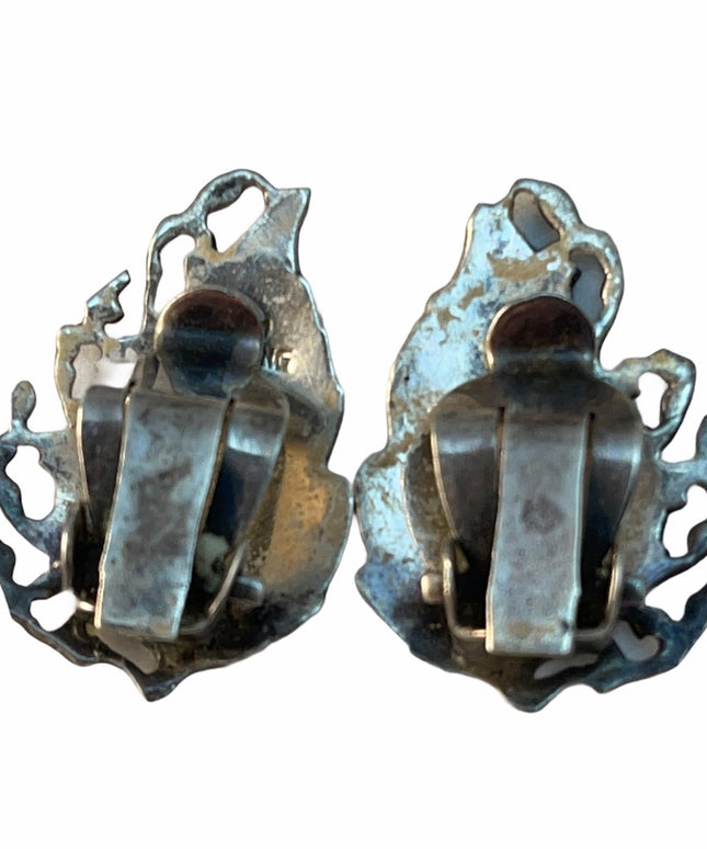 VTG sterling silver siam clip on earrings
