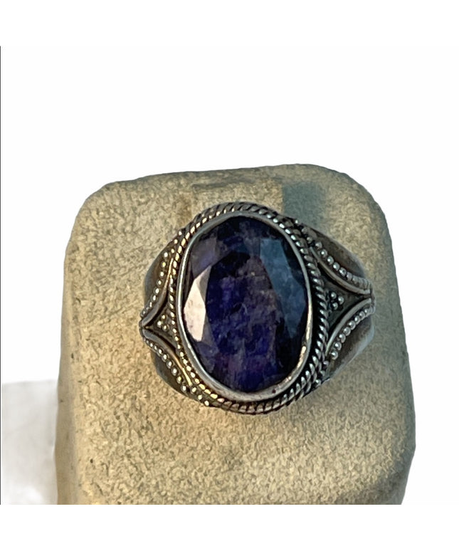 sterling silver fancy blue stone ring