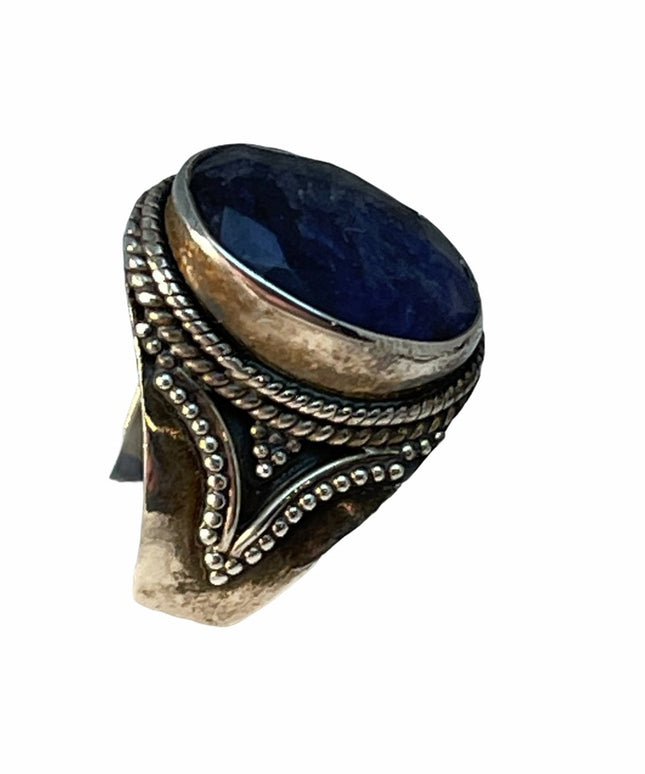 sterling silver fancy blue stone ring