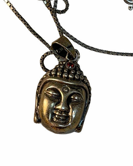 Sterling silver Budda head pendant necklace garnet