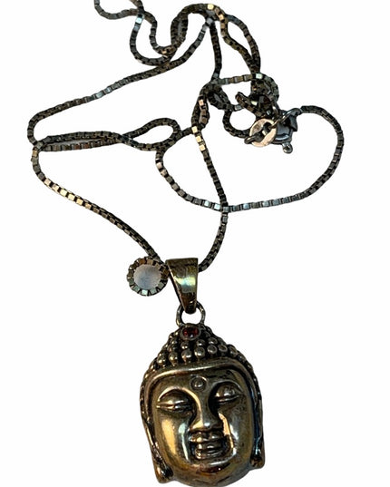 Sterling silver Budda head pendant necklace garnet