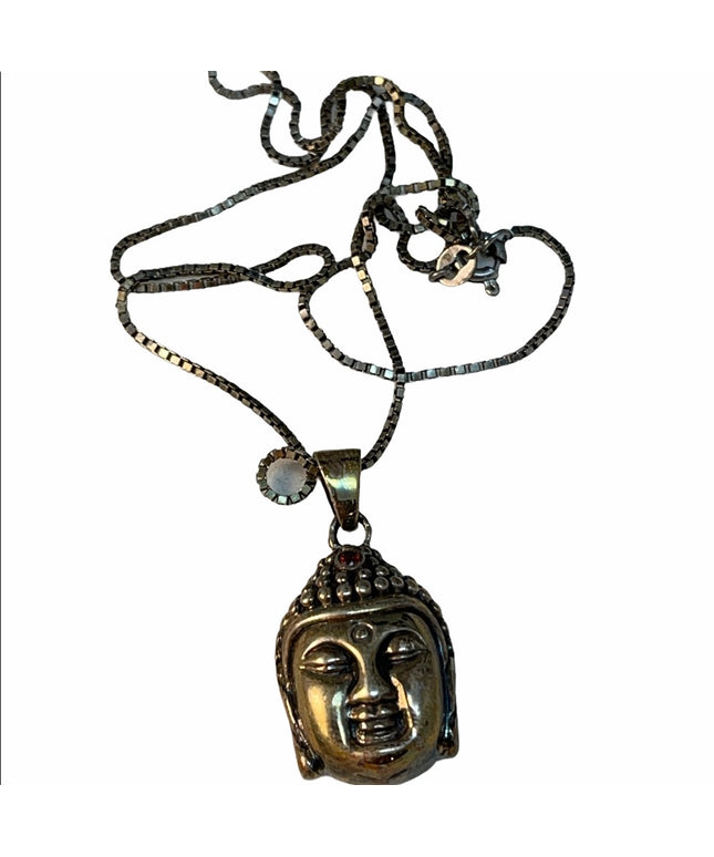 Sterling silver Budda head pendant necklace garnet