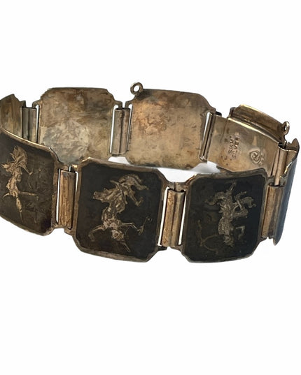 Vintage Sterling silver Siam black enamel Goddess bracelet