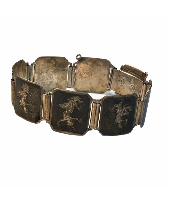 Vintage Sterling silver Siam black enamel Goddess bracelet