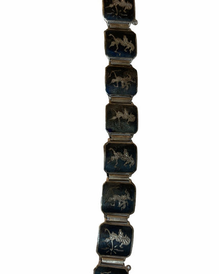Vintage Sterling silver Siam black enamel Goddess bracelet