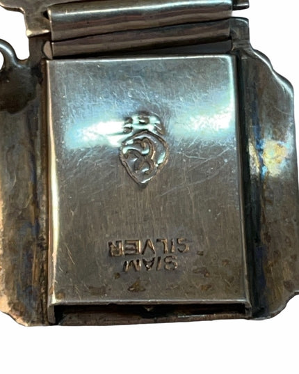 Vintage Sterling silver Siam black enamel Goddess bracelet