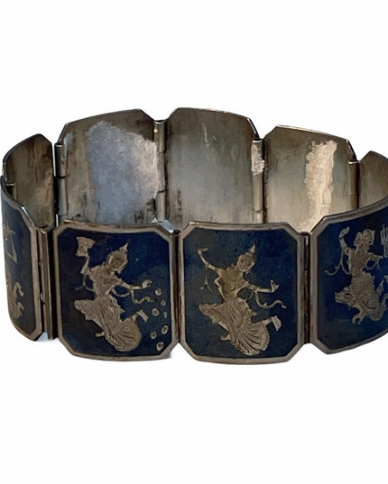 Vintage Siam sterling Black enamel Goddess bracelet