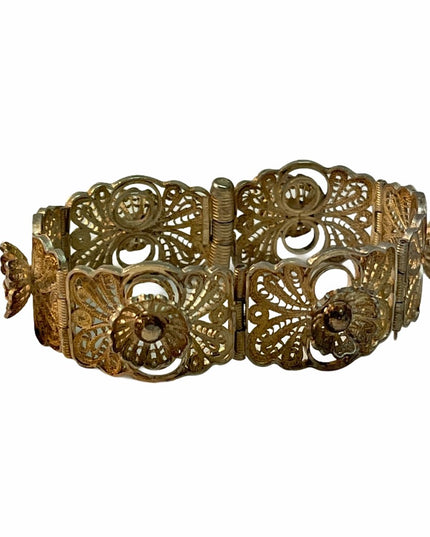 Vintage Silver fancy filagree bracelet flower bangle