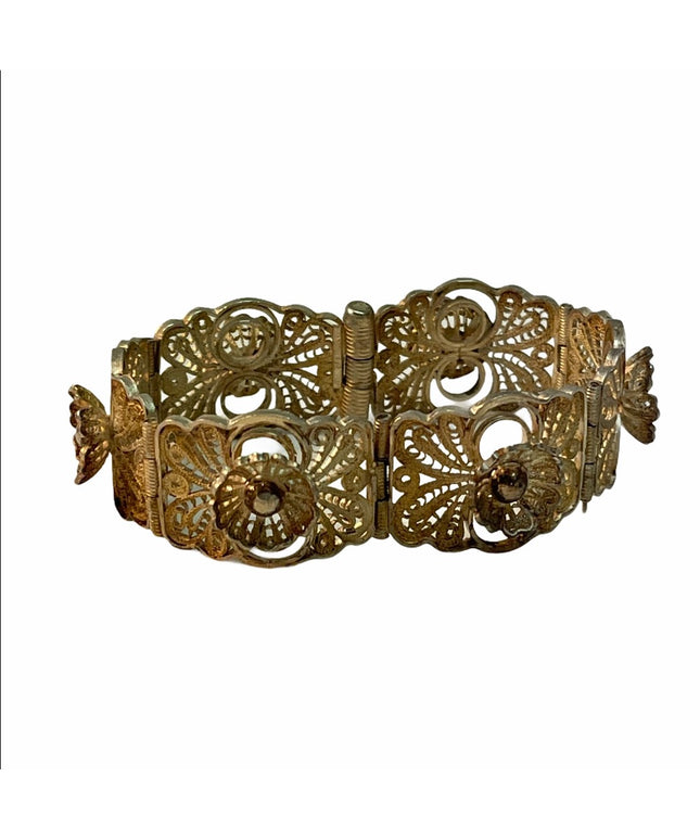 Vintage Silver fancy filagree bracelet flower bangle
