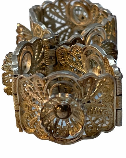 Vintage Silver fancy filagree bracelet flower bangle