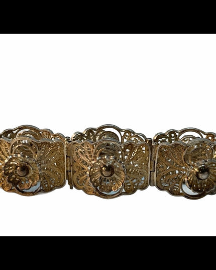 Vintage Silver fancy filagree bracelet flower bangle