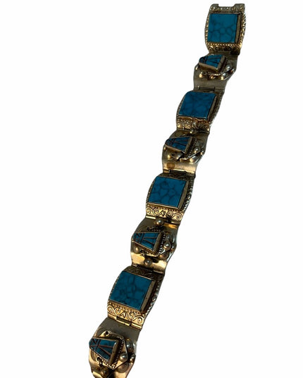 Vintage Sterling silver Mexico blue stone bracelet Aztec