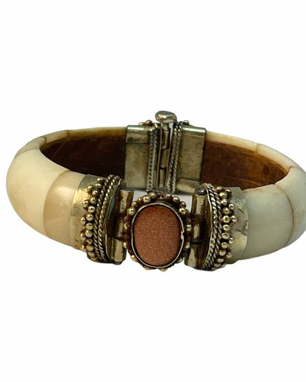 Vintage gold stone & bovine bone Balanesian bangle