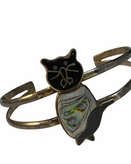 VTG Alpaca Mexico Cat kitty silver bracelet bangle