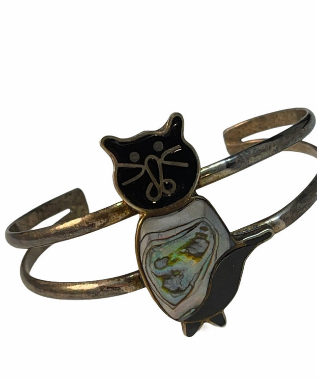 VTG Alpaca Mexico Cat kitty silver bracelet bangle