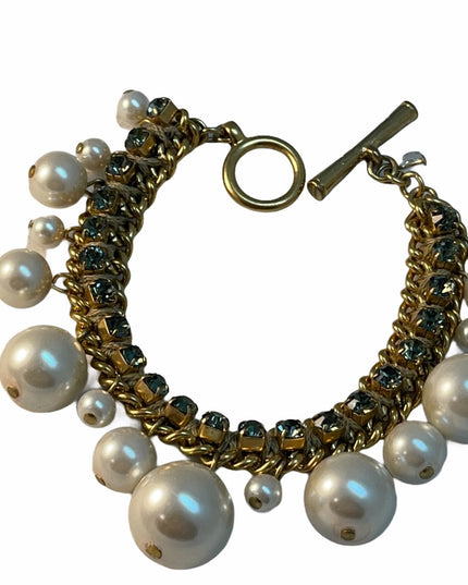 Kenneth Cole Faux Large chunky bead Pearl blue rhinstone bracelet