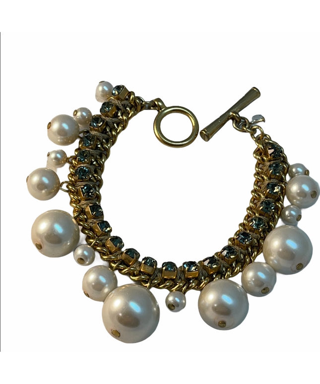 Kenneth Cole Faux Large chunky bead Pearl blue rhinstone bracelet