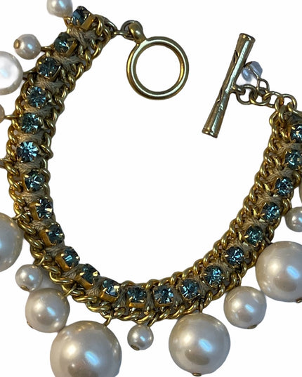 Kenneth Cole Faux Large chunky bead Pearl blue rhinstone bracelet