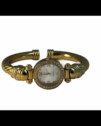 Gold & crystal rhinestone bangle watch NEW battery