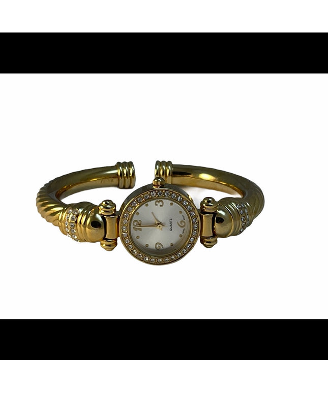 Gold & crystal rhinestone bangle watch NEW battery