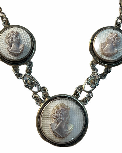 Sterling silver shell Cameo necklace Vintage C1950