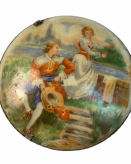 Vintage Ceramic cameo Victorian scene LG