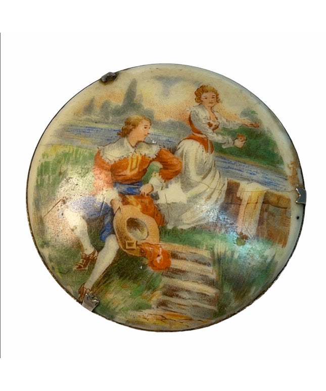 Vintage Ceramic cameo Victorian scene LG
